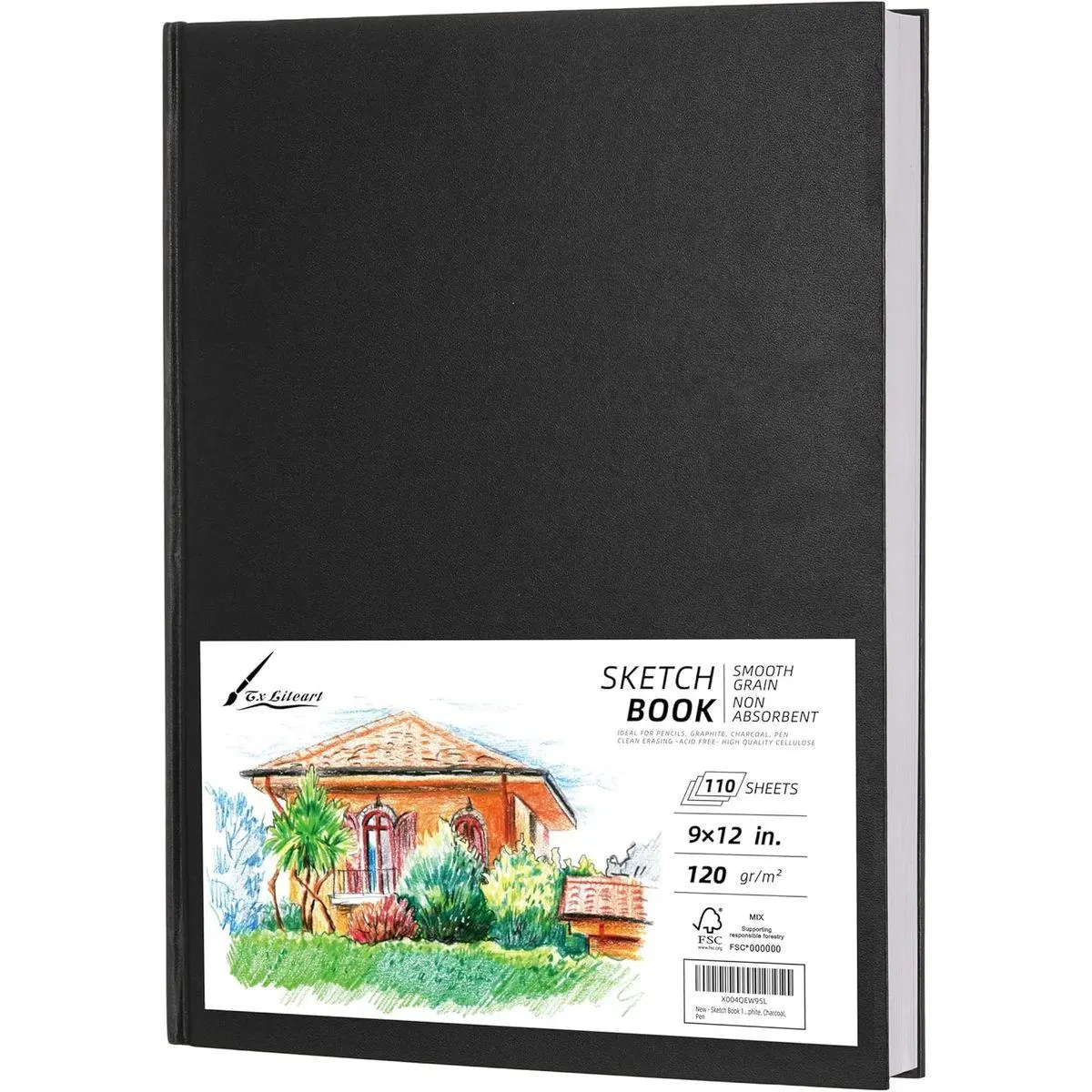 2 Pack Large Hardcover Sketch Pads for Drawing 9" x 12" - 110 Sheets (220 Pages) Each - 80lb/120GSM Acid Free Paper - Durable Binding Black Hardbound Sketchbook for Artists, Students & Hobbyists