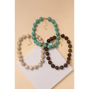 Sydney Marble Stone Beaded Necklace with Gold-Tone Metal Accents