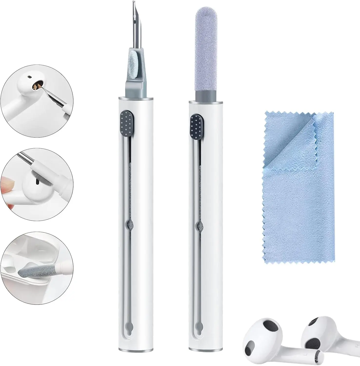 Airpod Cleaner Kit, Earbud Cleaning Kitfor Airpods Pro 1 2 3,Multi-FunctionCleaning Pen with Soft Brush FlockingSponge, Suitable for BluetoothHeadset,  Box, Mobile Phone,Earbud (1Pcs)