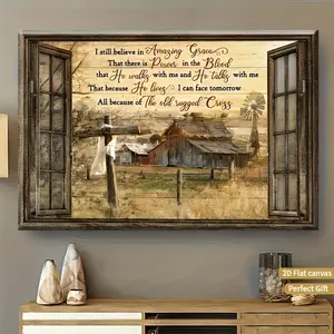 2D Vintage Wood Plaid Barn Canvas Artwork - Framed, Ready to Display, Modern Rustic Christian Home Decor for Living Room, Bedroom, Office