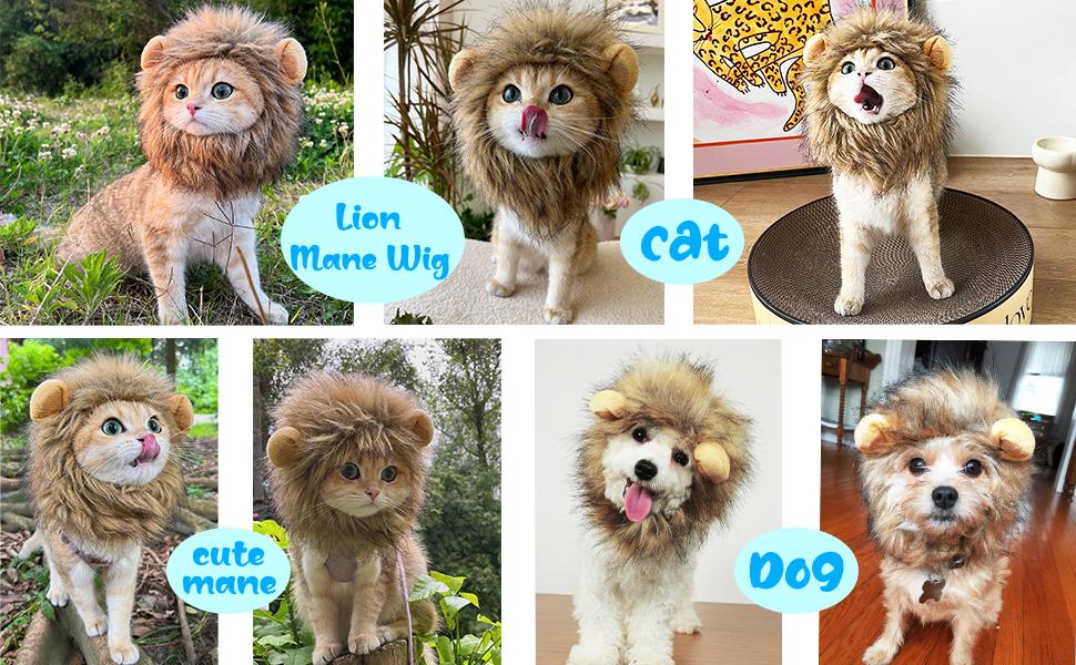 Lion Mane Wig for Cat Costume Pet Adjustable Washable Comfortable Fancy Lion Hair Cat Clothes Dress for Halloween Christmas Easter Festival Party Activity (Brown)
