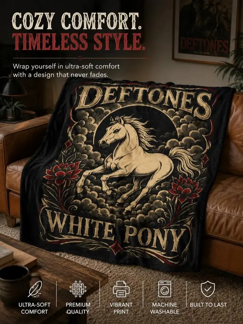 Deftones White Pony Throw Blanket Gothic Horse Blanket Alternative Rock Home Decor Ultra Soft Cozy Fleece Blanket Music Inspired Gift Fantasy Throw Gift Birthday decor Blanket Home Office Travel Birthday Anniversary Holiday Christmas Halloween