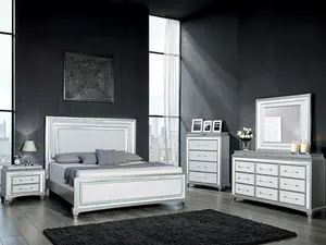 FM74006SV-4PC 4 pc Galea silver finish faux crystal accent with LED headboard queen bedroom set