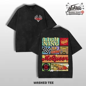Retro Cars Movie T-Shirt Retro Mcqueen Vintage Oversized Tee – Y2K Unisex Acid Wash Two Side Graphic TankTop, Top Trendy Streetwear Gym Shirt For Movie Game Fans