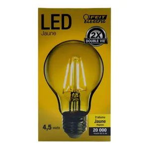 Feit Electric 4.5 Watt Clear Glass A19 Transparent Yellow Filament Dimmable LED Light Bulb