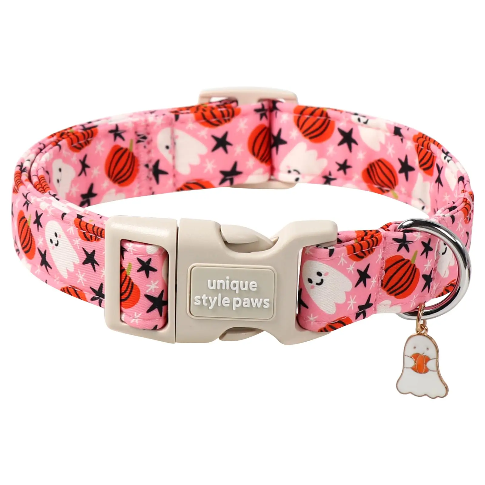 Unique Style Paws Adjustable Carton Halloween Pumpkin Dog Collar, Soft Cotton with Quick Release Buckle for All Dog Sizes