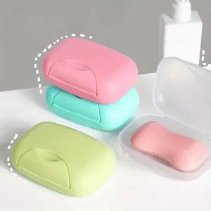 4pcs Portable Travel Soap Box, Travel Sealed Waterproof Soap Holder with Cover and Lock, Solid Color Plastic Soap Dish, Soap Storage Case, Bathroom Supplies Teenager Gift, Soap Saver