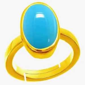 6.50 Carat Natural Oval Cut Feroza Turquoise Gemstone Handmade Punchdhatu 14k Yellow Gold plated Adjustable Ring for Men's Women's