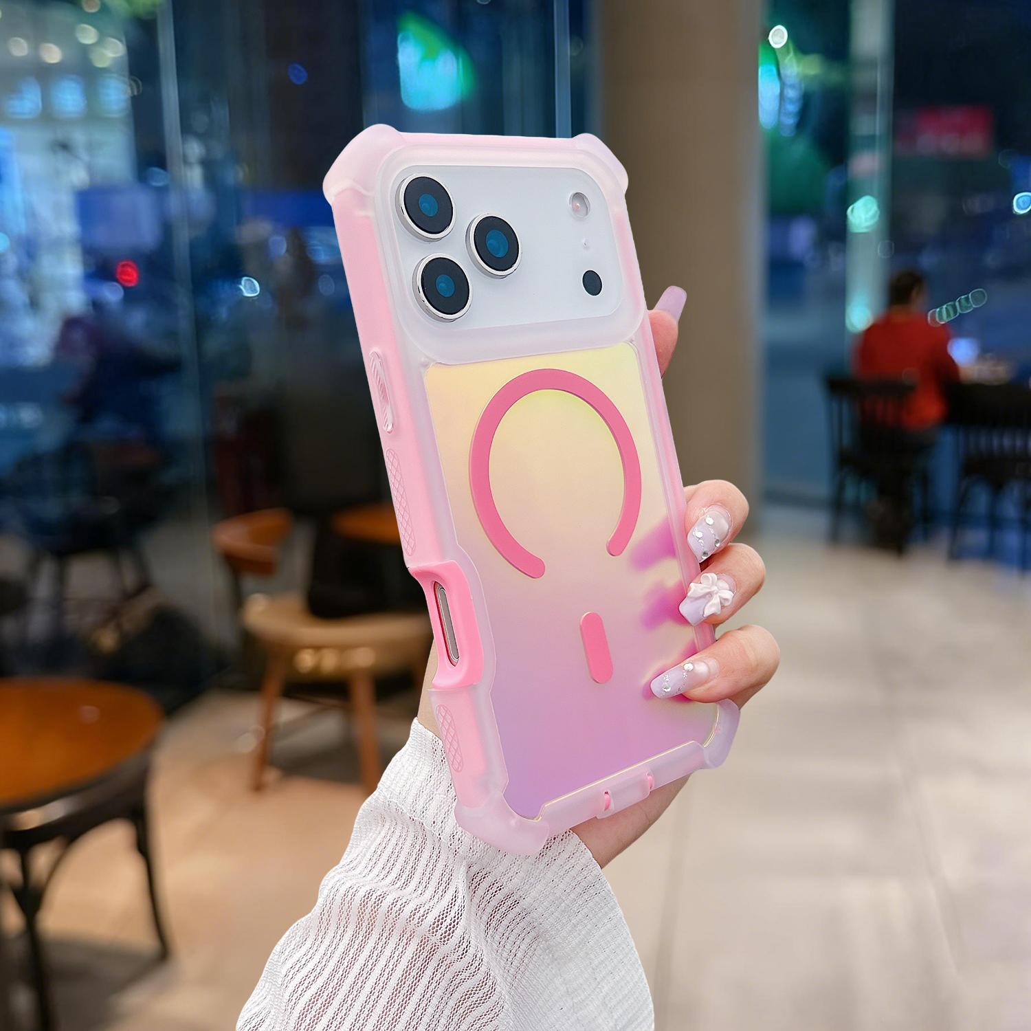 For iPhone 17 Pro Max Case/17 Air/17 Pro/17 16 15 14 13 , Iridescent Back, Magnetic Support for MagSafe Shockproof Cover, Crystal and Corner High-Duty Protection for Girls Women