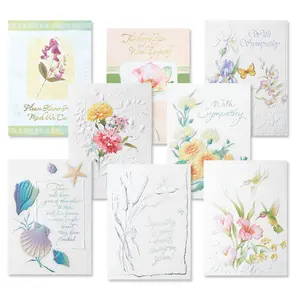Lillian Vernon Deluxe Foil Sympathy Greeting Cards Value Pack - Set of 16 (8 designs) Large 5 x 7, Foil & Embossed Accents, Sentiments Inside, Thinking of You in Sympathy Cards, Envelopes Included
