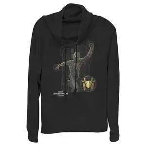 Juniors Womens Marvel Spider-Man: No Way Home Black Suit Tech Cowl Neck Sweatshirt
