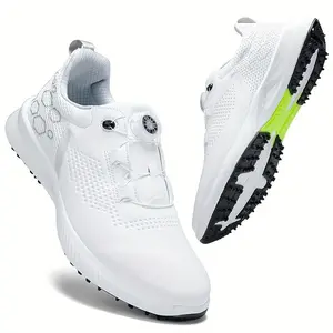 High-Top Golf Shoes - Sleek White & Black, Breathable Mesh Upper with Rotary Buckle Closure, Non-Slip MD/TPU Sole for All-Season Outdoor Sports, Hiking & Golf