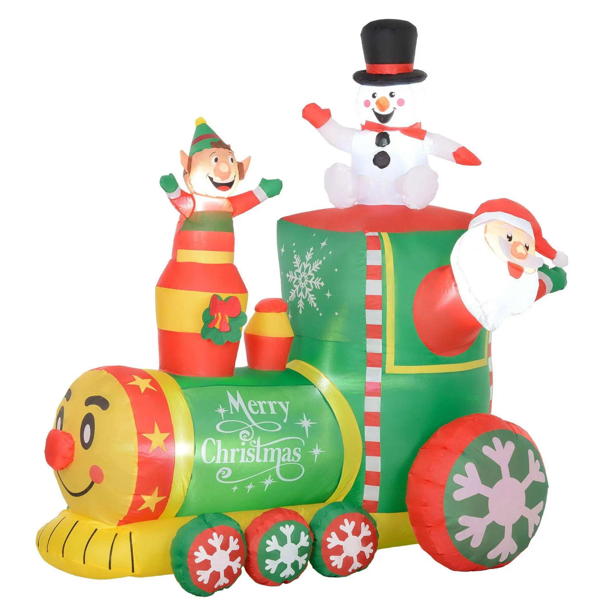 6' Inflatable Christmas Train Decoration w/ Santa & Gingerbread Man - Holiday Yard Decor, Outdoor Christmas Inflatables for Home, Party White