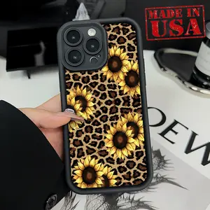 Sunflower Leopard TPU Case for iPhone 16 E 15 Pro Max Plus 14 13 12 11 X XR Straight Edge Drop-Resistant Rugged Durable Cover Shell Gift for
