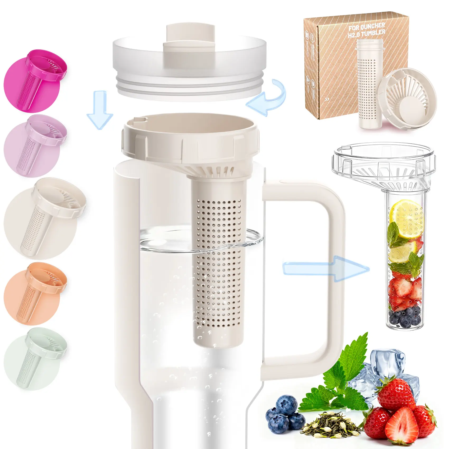 Fruit Infuser for Stanley Cup  Accessories - Reusable Tea Strainer Fits 30 & 40 oz Quencher Tumblers, Rotating Lock for Leak-Proof Tea, Fruit & Cold Brew, Dishwasher Safe, BPA-Free, Ideal Gift for Holidays, Birthdays & More. Nectarine