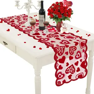 Valentines Day Decor Table Runner - 13 x 72 Inch Red Lace Table Runner for Wedding Party, Valentines Decorations - Valentines Day Decor Home Romantic Decorations Heart Shaped Table Runner