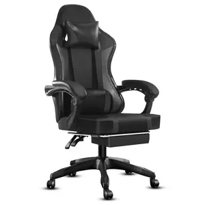 Gaming Chair, Video Game Chair with Footrest and Massage Lumbar Support, Ergonomic Computer Chair Height Adjustable with Swivel Seat and Headrest