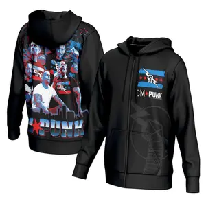 CM Punk Black Full Zip Hoodie, WWE Wrestling Streetwear Jacket, Classic Comeback Era Style, Collector Gift For Punk Legacy Fans
