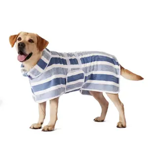 Quick-Dry Striped Dog Towel Robe, Super Absorbent Adjustable Waistband, Ultra Soft Fabric, Indoor Outdoor Use, Pet Bathrobe, Grooming Supplies