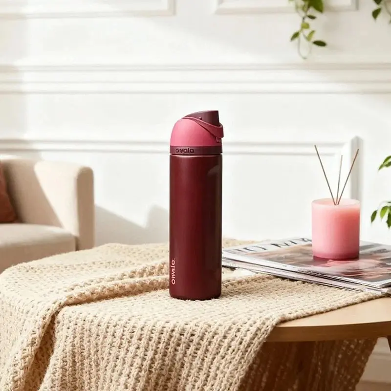 Stylish Owala FreeSip 32oz Insulated Stainless Steel Water Bottle, Black Cherry, Leakproof Straw Drinkware, BPA-Free Vacuum Flask, for Beach & Outdoor Sports Use