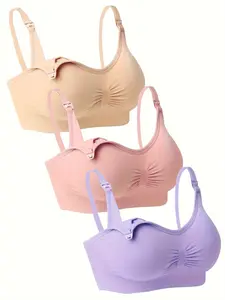 3-Piece Maternity Nursing Bra Set - No Steel Ring & One-Handed Release Buckle Adjustable Strap Maternity Bra