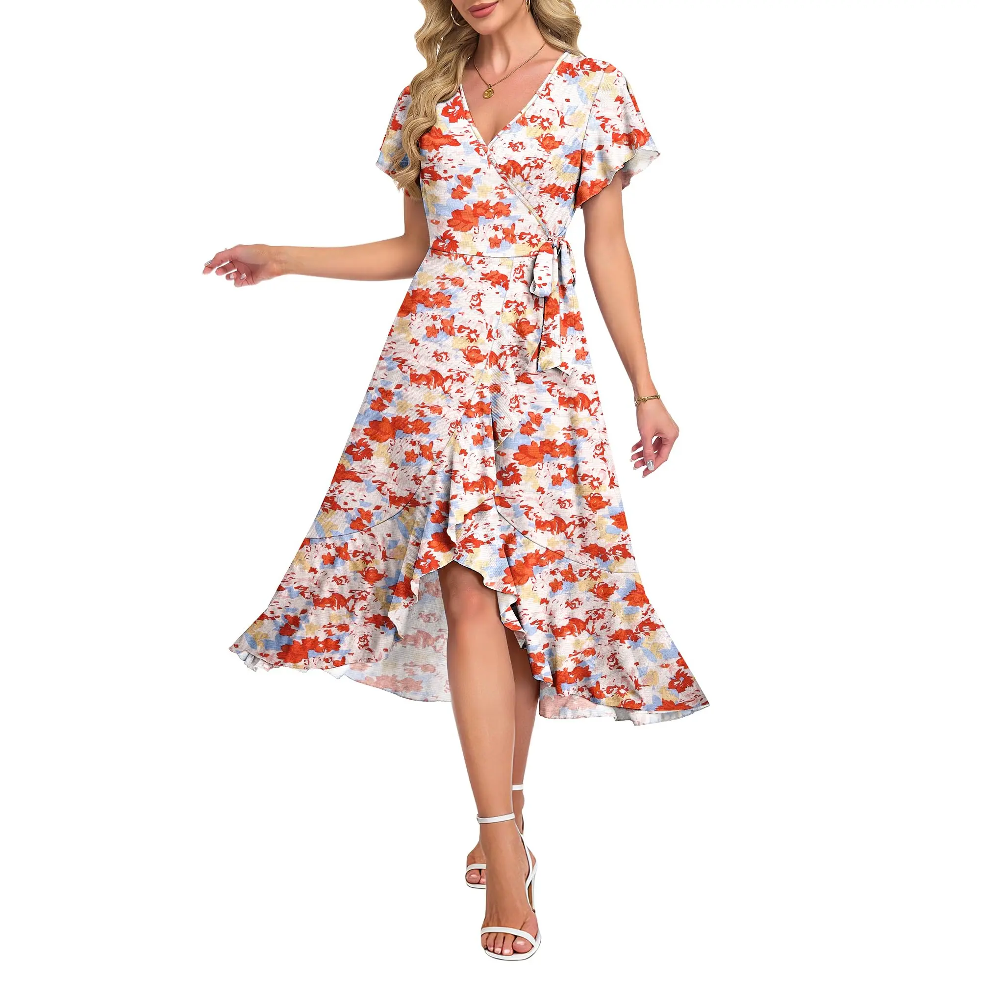 AUSELILY Women Summer Midi Dresses Wrap Short Flutter Sleeve V Neck Boho Slit Flowy Ruffle Dress Wedding Guest Dresses - TikTok Shop AUSELILY Women Summer Midi Dresses Wrap Short Flutter Sleeve V Neck Boho Slit Flowy Ruffle Dress Wedding Guest Dresses - TikTok Shop