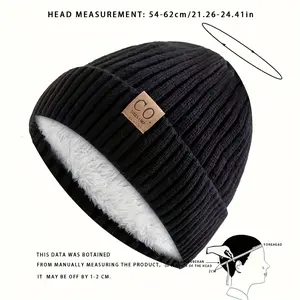 2025 Autumn/Winter Fleece-Lined Color-Block Letter Beanie, a Cold-Resistant Hat Suitable for Both Autumn And Winter Seasons, Featuring Thickened Ear Protection And a Pullover Design.
