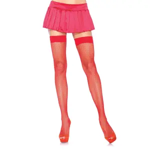 Joy Fishnet Thigh High Stockings Red