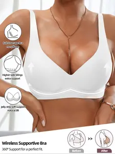 Women's Wireless Jelly Bra, Deep V Design, No Steel Support, Plain Pattern, Fitted Lining, Casual Style, All Seasons