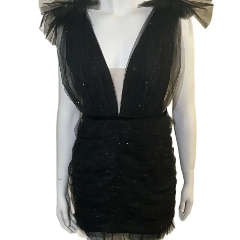 BIBA Black Glitter Mini Dress with Front and Back V-cut