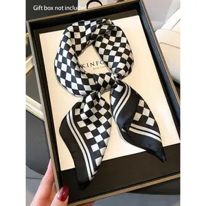 Women's Checked Pattern Contrast Binding Design Square Scarf, Casual Soft Comfortable Scarf for Daily Wear, Fashion Accessories for Women & Girls