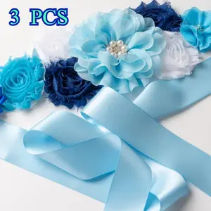 3 Pcs Handmade Floral Pearl Maternity Fashion Accessories Luxury 3D Crystal Pregnancy Sash for Gender Reveal Party Photo Props ELEGANCE DESIGN