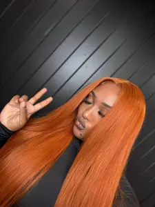 Newly Upgraded #350 Ginger Orange Straight Human Hair Wig, 13X6 HD Transparent Lace Front 180 Density Wig, Breathable Inner Mesh Pre-Plucked Baby Hair Wig for Daily Wear & Dating