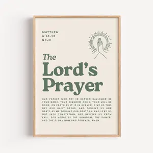 The Lord's Prayer Poster – Retro Sage Green Christian Wall Art Print, Inspirational Faith Decor for Home or Office, Room Decor, Unframed