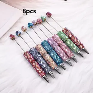 8-Pack DIY Electroplated Beaded Pen Set, Creative Holiday Stationery, Gift Pen, School Supplies, Elegant Design, Fashionable Writing Tools, Aesthetic Pens, Smooth Writing Pens
