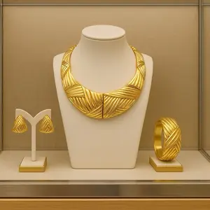Brazilian Jewelry Set Gold Plated Necklace Earrings Bracelet Elegant Design