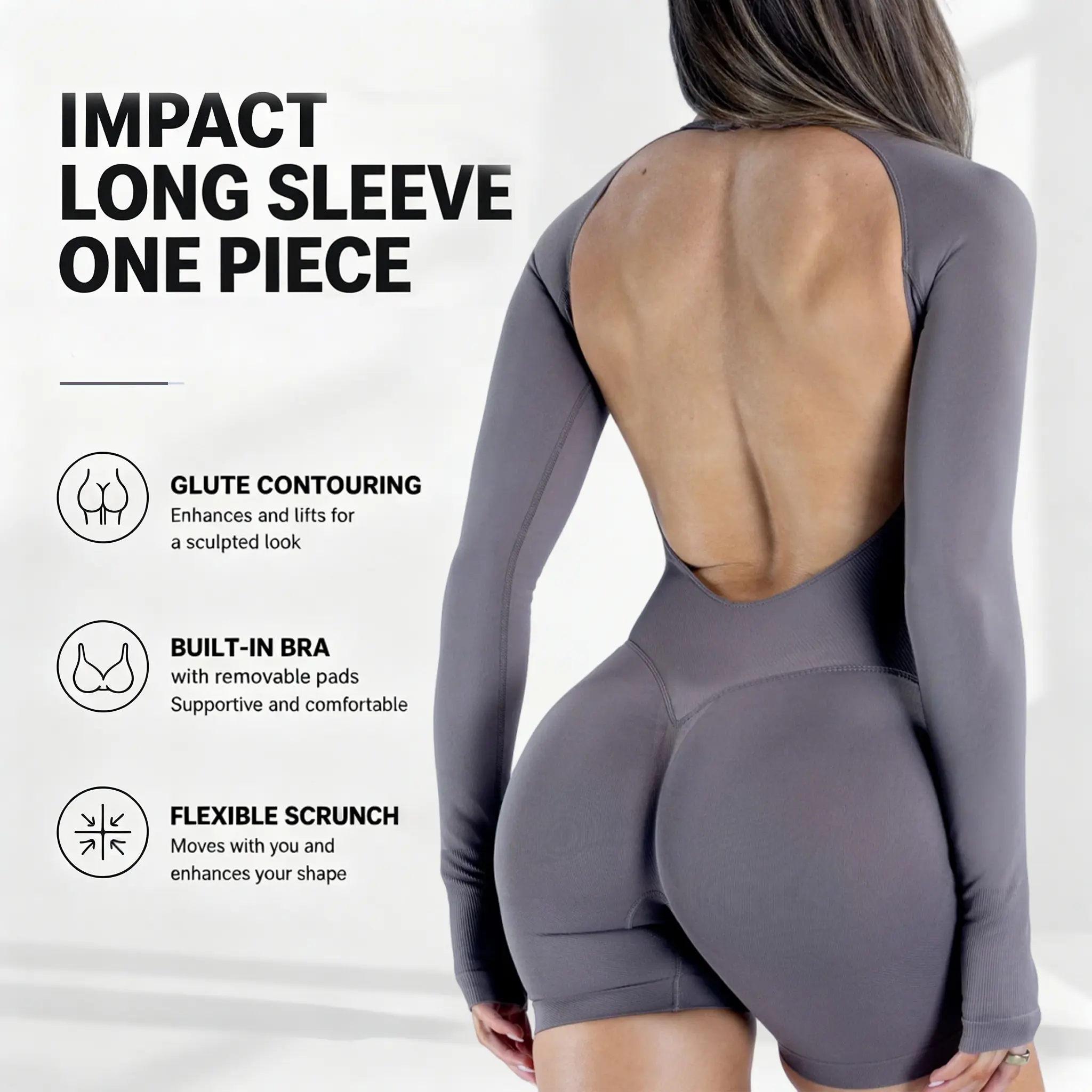 [SIZE UP 1] DEEFY Impact Long Sleeve One Piece Unitard Fitness Gym Bralette Soft Workout Activewear Minimalist [STRONG COMPRESSED]