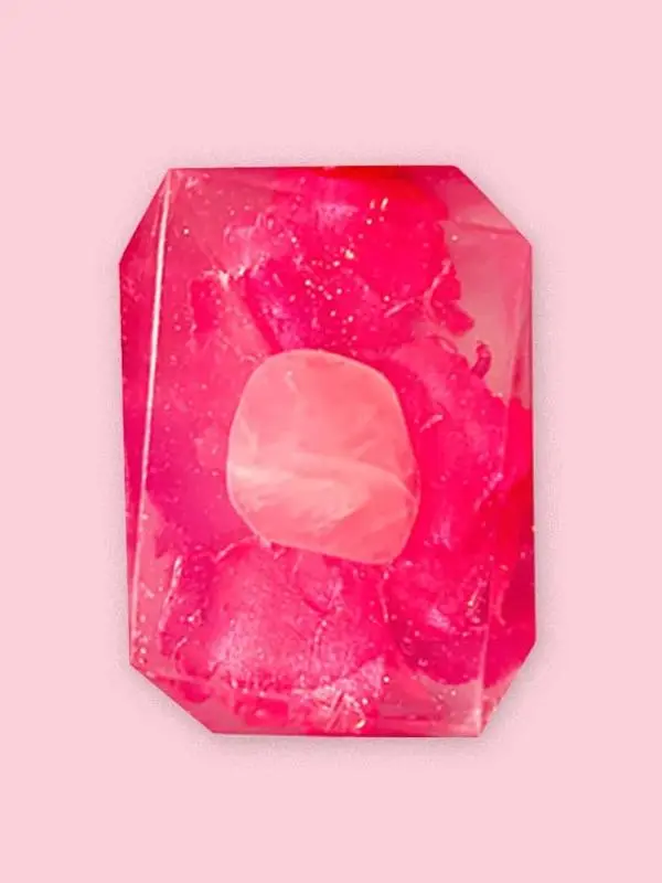Crystal Bar Soap - Goddess Of Love - Vegan, Crystal Infused 5 oz Body Care Soap - Scented in Raspberry, Peonies, Violet Leaf