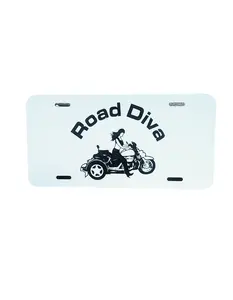 Trike Girl Motorcycle black and white license plate for car