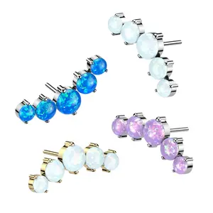 20G/18G/16G Curved Bar Opals Ear Climber • Threadless Flat Back Studs • Push Pin Labret • Flat Back Earring • Tragus Stud • Upper Ear Stud • Helix Stud • Ear Cartilage Stud • Threadless Earring • Conch Stud • Implant Grade Titanium • Silver • Gold