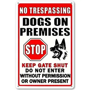 1pc No Trespassing Dogs Warning Aluminum Sign 8*12 Inch - Security Themed Wall Decor for Private Property, Great for Pet Owners