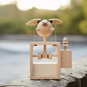 BAI GU UNCLE  Handmade Self-healing Wooden Mechanical Flying Pig Creative Present, Christmas or Birthday Gift New House Decoration Supplies