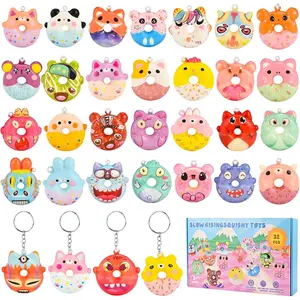 Assorted 32 Pack Squishy Donut Keychains (Not Attached) - Colorful and Fun Party Favors, Goodie Bag & Pinata Stuffers, Classroom & Carnival Prizes, Treasure Box Toys for Boys and Girls