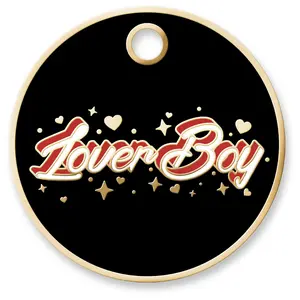 LoverBoy Tag - Cool Pet ID Tag with Free Engraving, 30mm x 30mm, Zinc Alloy Finish, Steel Ring Included, Stylish and Durable for Pet Owners.