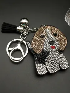 Lovely Beagle Doggie Keyholder For Women Men Full Crystal Blingbling Tassel Animal Bag Hanging Dog Pup Cute Keyring Cute Charms Keychain Bling Bling Keychains