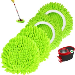 （without Bucket/Handle）4 Pack Chenille Mop Heads Replacements Compatible with O-Cedar Easy Wring 1 Tank System Chenille Duster Replacement Heads Reusable Spin Mop Pad Washable Dust Refills for Floor Cleaning(Green)