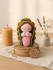 Handmade Virgin Mary Crochet Doll Catholic Gift Our Lady Car Hanging Charm First Communion Favor Religious Decoration Soft Yarn Cute Gift for Mom Kids Church Decor