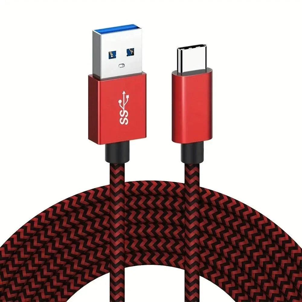 3ft Braided USB Type-C Charger Cable, Fast Charging & Data Transfer, Tangle-Free, Durable with Reinforced Connectors, Universal for Mobile Devices, Home Office Use