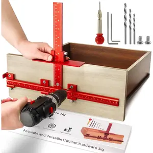 DOCXCDO Aluminum Cabinet Hardware Jig Tool for Handles Pulls Knobs, Cabinet Pull Jig with Automatic Center Punch, Hardware Template for Door Drawer Handles Installation