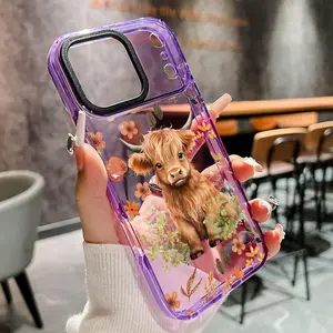Cute Highland Cow Pattern TPU Phone Case for iPhone  17 16 15 14 Pro Max 13 12 11 Air XR XS Plus Shockproof Protection Durable slim Silicone Transparent Cover Cellphone Protective Smartphone Casing